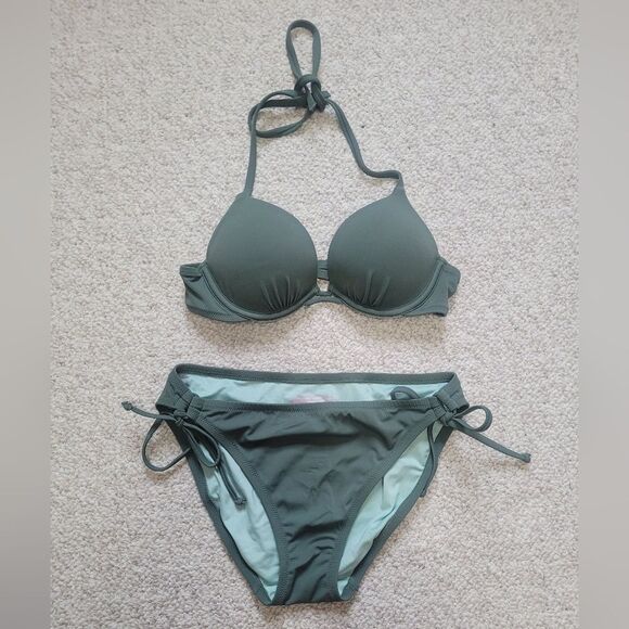 Victoria's Secret Bombshell Push Up Bikini Green Adjustable Bottoms 32AA/L - Picture 1 of 7